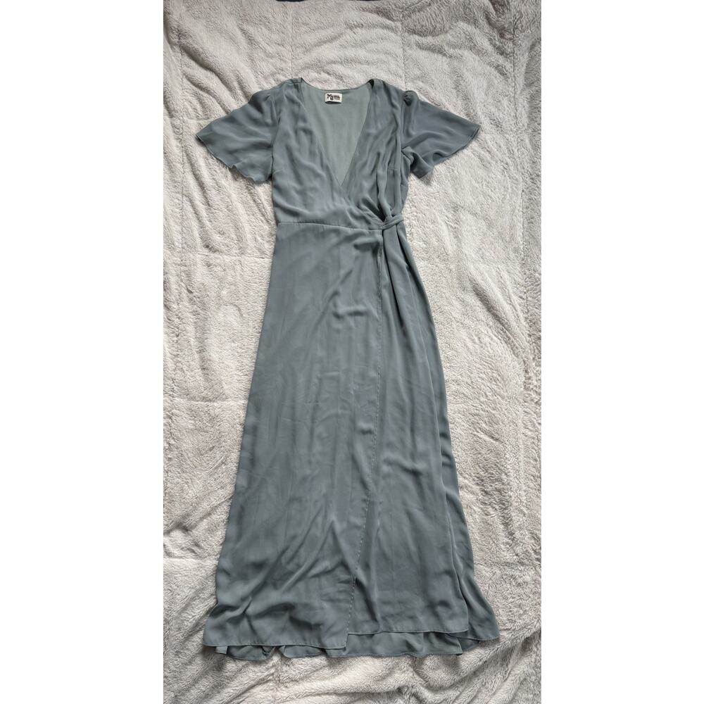 Show Me Your Mumu Sophia Wrap Maxi Dress Flutter Sleeve Size Medium Dusty Blue